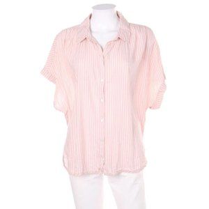 H&M L.O.G.G. Pink & White Stripe Short Dolman Sleeve Button Down Top
